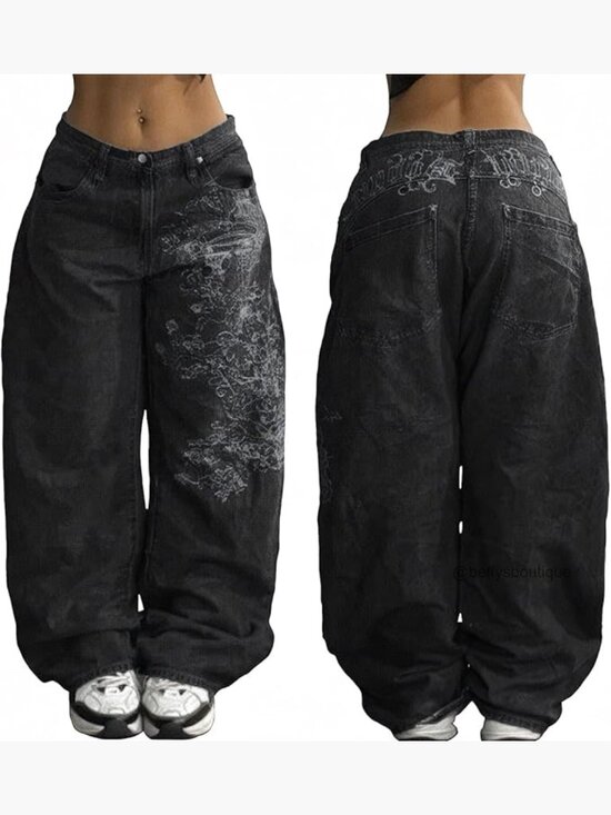 Denim - Wide Leg Boyfriend Jeans Mid Rise Baggy Denim Pants Hip Hop Vintage